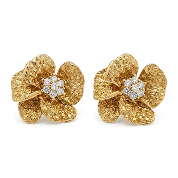 18K Diamond Flower Earrings